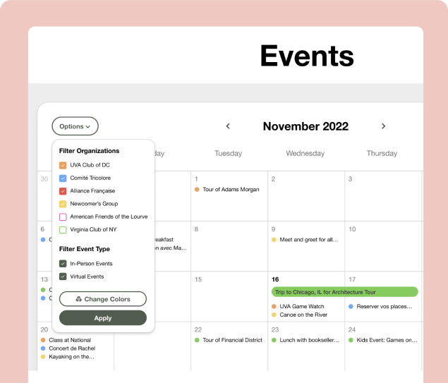 Organization events calendar